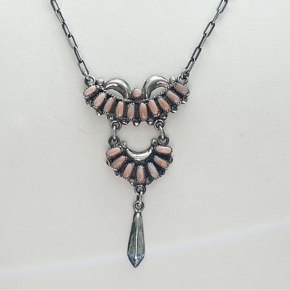 Vintage Bill & Lou Zuni Angel Skin Coral Petit Point Sterling Silver Necklace - Picture 7 of 13